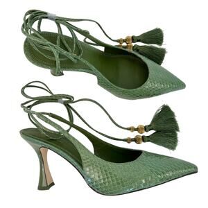 Tory Burch Capri Wrap Around Pointed Toe Green Shoes Snakeskin Effect | Size 9M